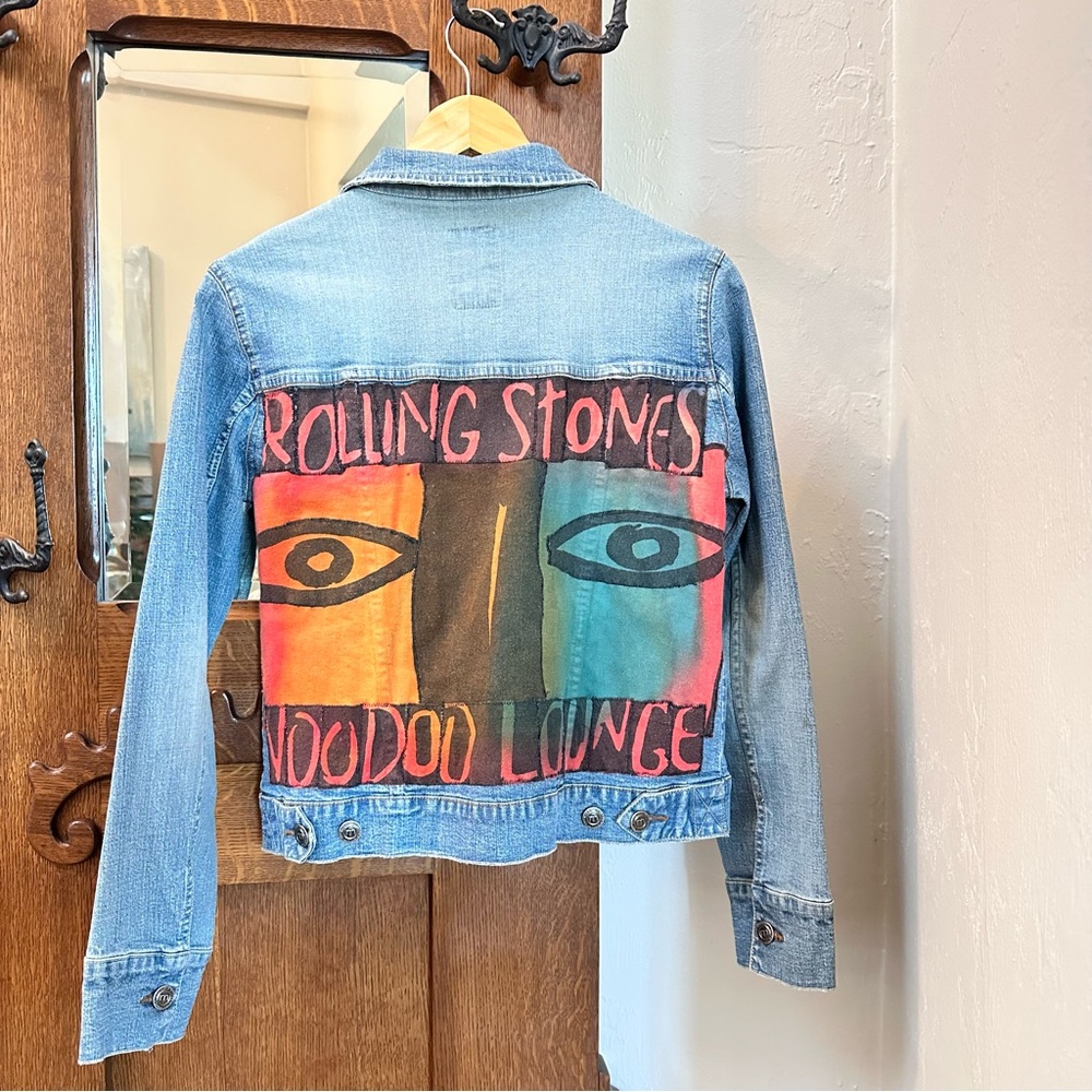 Upcycled Denim Jacket With Rolling Stones Voodoo Lounge Design